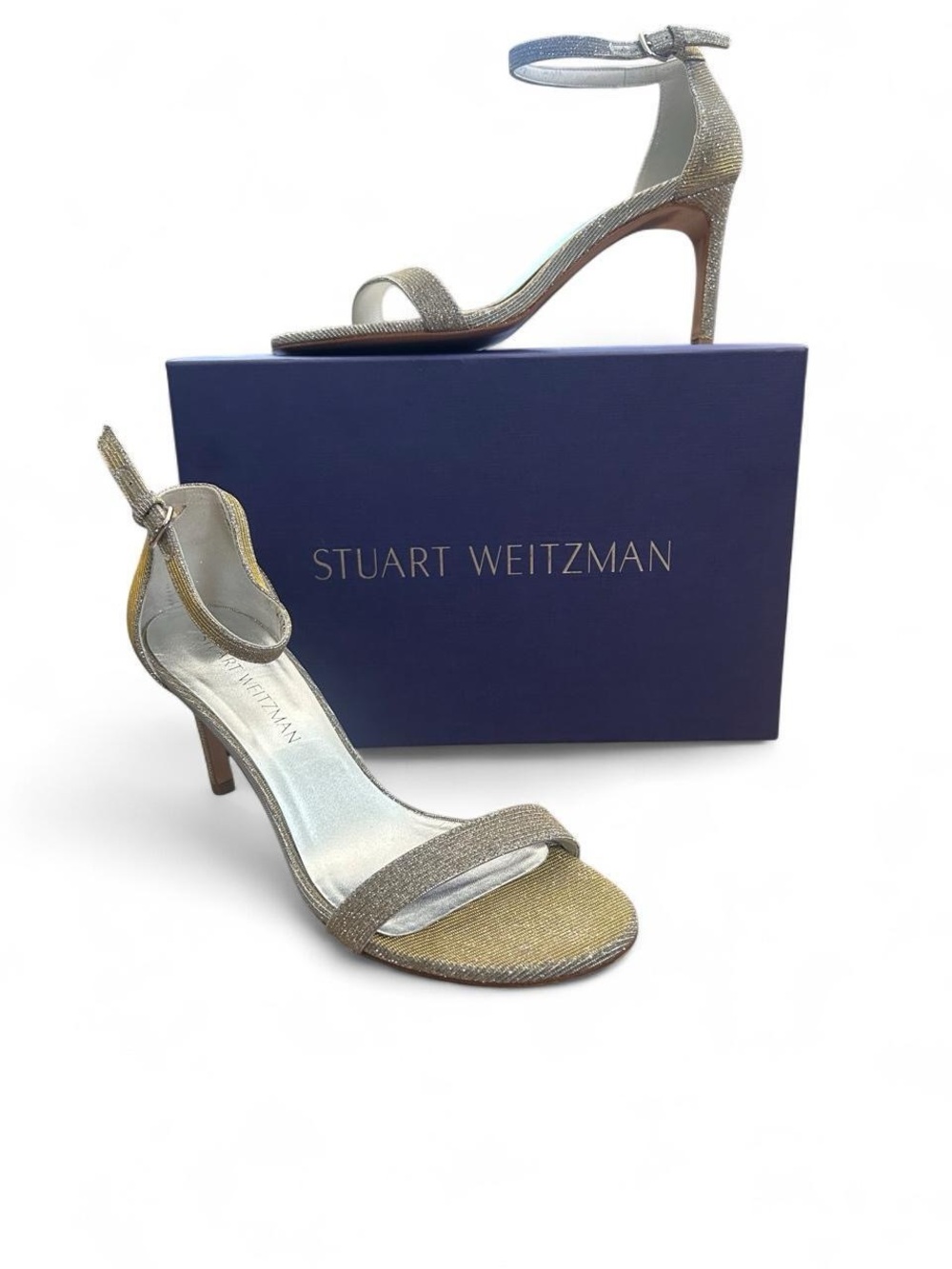 Stuart Weitzman Women's Metallic Ankle-Strap Glitter Heels - Gold / Silver